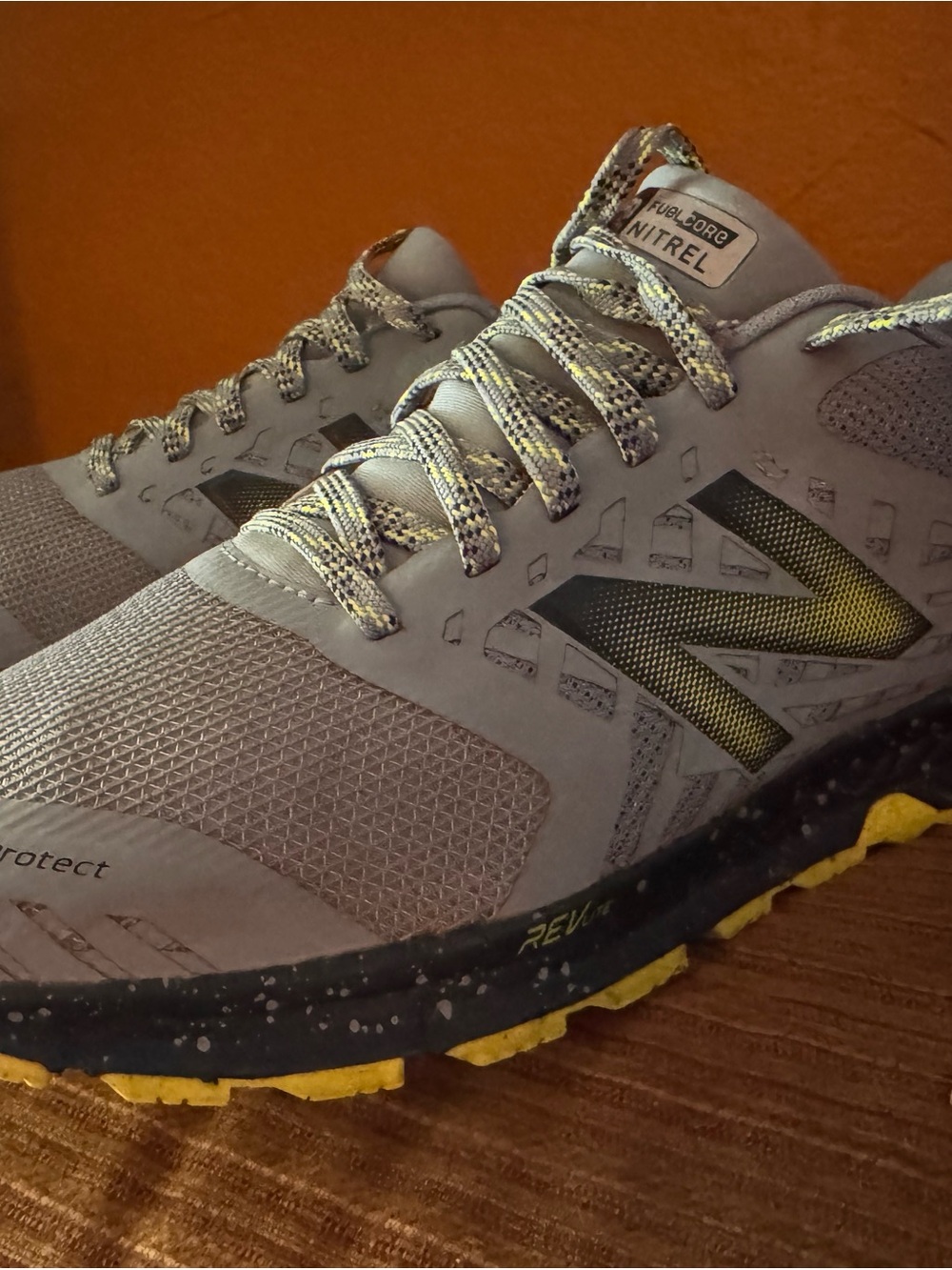 New Balance Men’s Gray and Yellow Trail Running Shoes